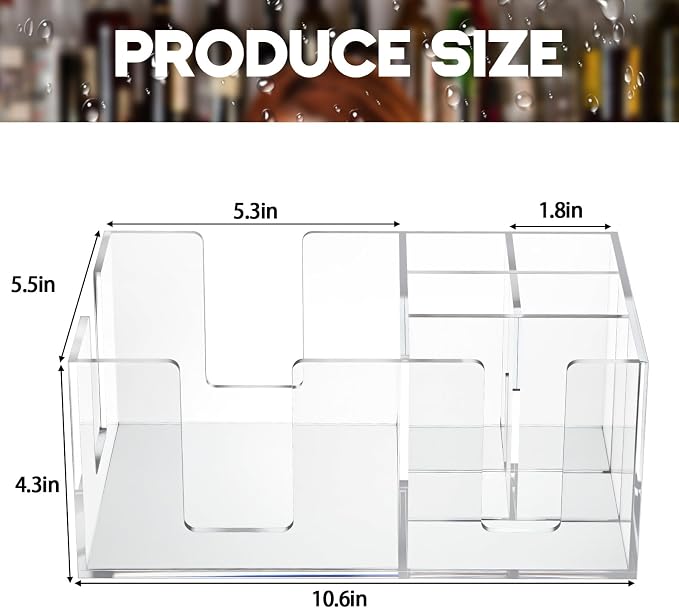 Mifoci 2 Pcs Bar Caddy with 6 Compartments, Bar Napkin Holder Organizer Cocktail Straws and Toothpicks Condiments for Home Office Kitchen Countertop, 9.5 L x 5.9 W(Acrylic) - Image 2