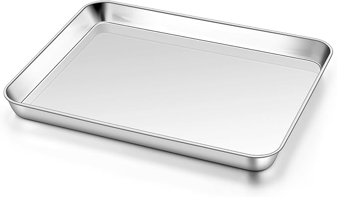 Homikit 1 Pack 10x8 Inches Small Stainless Steel Baking Sheet | Non Stick Cookie Pan for Baking, Metal Toaster Oven Bacon Tray, Non Toxic, Rustproof, Dishwasher Safe, Mirror Finish by Homikit