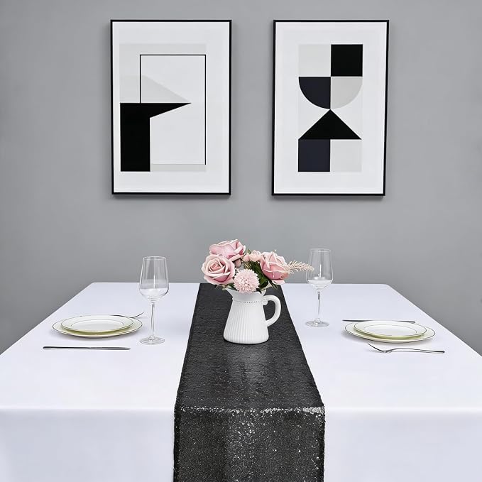 Black Sequin Table Runner 6 Pack, 12x108 Glitter Table Runners - Image 3