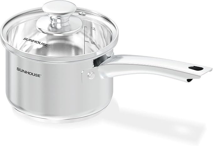 Sunhouse: Stainless Steel Saucepan - Classic: 1.5 Quart - Tempered Glass Lid, 3-Ply Bottom, Round-Edge Cookware Pot, All Cooktop-Oven-Dishwasher Safe - Image 9