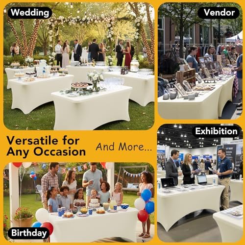 6-Pack Premium Cream Spandex Tablecloths for 6ft Rectangle Tables - Image 5