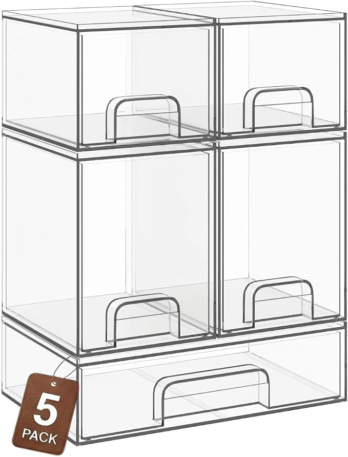 TIPGO Clear Stackable Storage Drawers, Baby Bottle Organizers, Easily-Access Makeup Organizer, Durable Containers for Bathroom Countertop, Pantry and Medicine Cabinet Organizer by TIPGO
