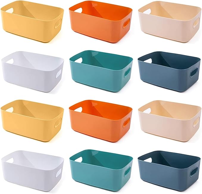 OWill 12 PCS Plastic Storage Bins and Baskets for Efficient Home Classroom Organization Small Containers in Multicolour for Kitchen, Cupboard box, and Bathroom Organizer on Shelves and Tubs by OWill
