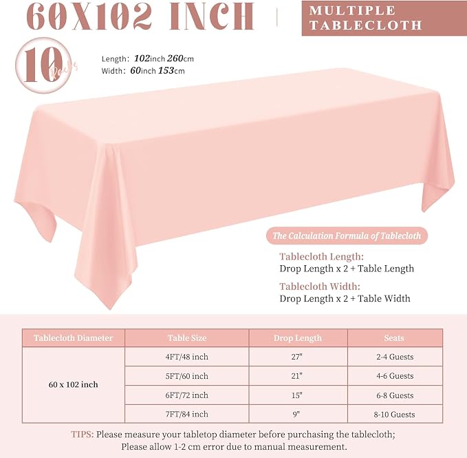 10 Pack Pink Tablecloths for Rectangle Tables, 60 x 102 Inch - Image 2