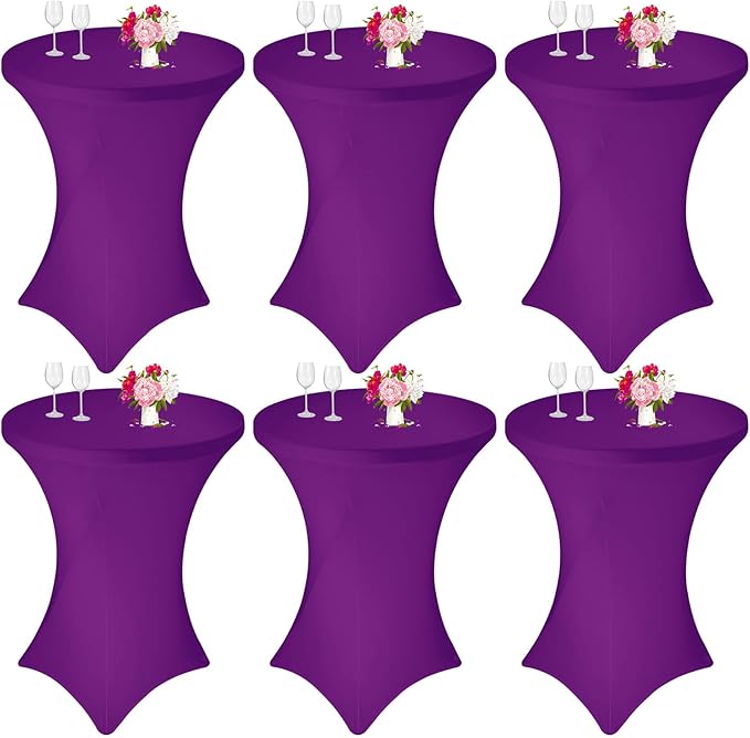 6 Pack Cocktail Spandex Tablecloth 32"x43" Purple Stretch Square Corners Cocktail Table Cover High Top Round Table Covers for Bar Party Banquet (Purple) by JALANCY