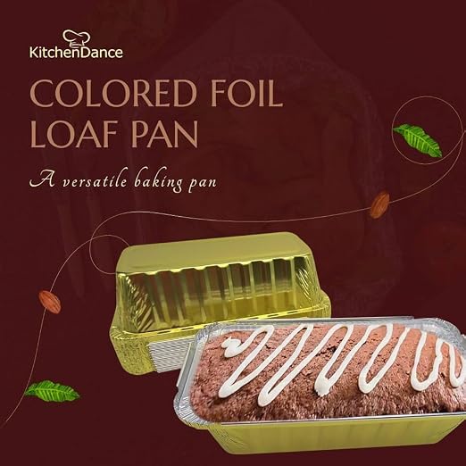 KitchenDance Colored 2lb. Disposable Loaf Pans - Foil Loaf Pans for Baking Breads, Cakes, Cobblers and More - Oven and Freezer Safe - Secure Plastic Lids for Storage and Transport - 1850 (1000, Gold) - Image 2