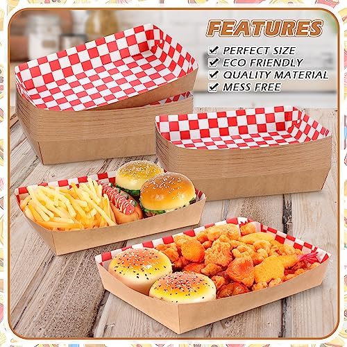 Disposable Red White Checkerboard Paper Food Trays 5 lb Heavy Duty Kraft Paper Food Serving Boats 10.2 x 7.1 x 2 Inch Nacho Taco Hot Dog Chips Snack Hamburger Holder for Party Restaurant (60 Pcs) - Image 3