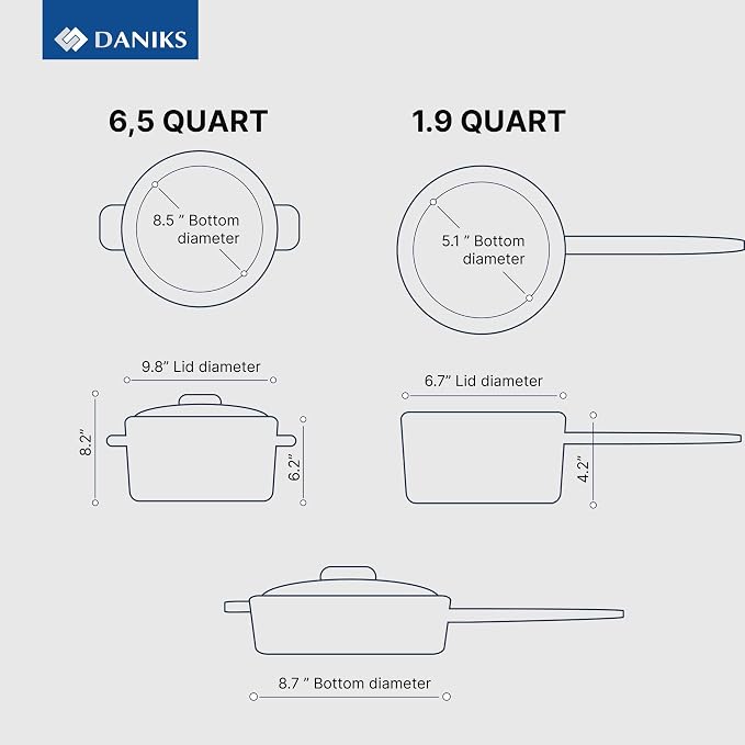 Daniks Classic 11-Piece Stainless Steel Cookware Set with Glass Lids, Includes Saucepan and Frying Pan with Lid, Tri-Ply Bases for Even Heating, Induction Compatible, Dishwasher Safe - Image 4
