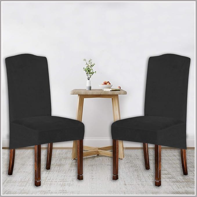 Velvet Plush XL Dining Chair Covers, Stretch Chair Slipcover, Spandex High Chairs Protector Covers Seat Slipcover with Elastic Band for Dining Room,Wedding, Ceremony, Banquet (Dark Grey, Set of 4) - Image 5