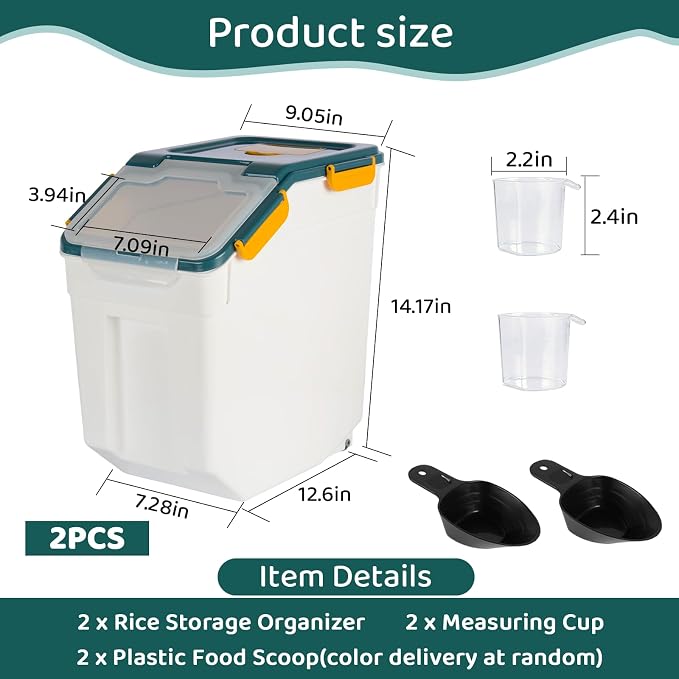 25 Pound Large Food Grade Container for Rice Flour Sugar, Blue, 2pcs - Image 3