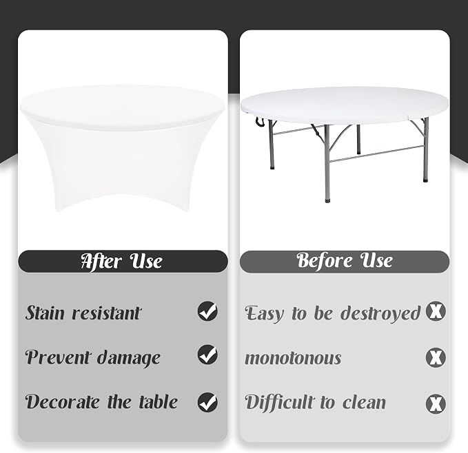 HAISIWLKJ 6Pcs 6FT White Round Spandex Tablecloth 72 inch Stretchable Table Cover Tight Fit Stretch Tablecover Wrinkle Resistant Washable Table Cloth for Weddings Birthday Banquets Parties Festival - Image 4