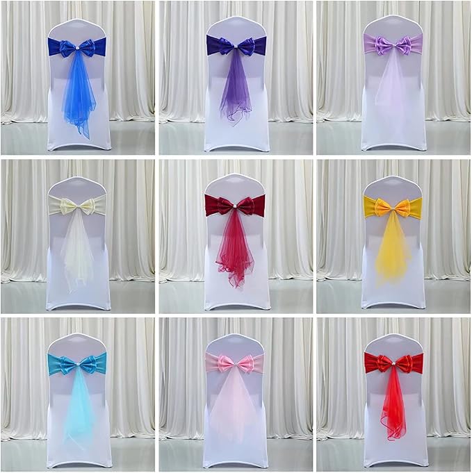 20Pcs Stretch Satin Chair Sashes Bows Chair Bands Decor for Hotel Wedding Reception Party Event Chair Cover Decoration Champagne - Image 5