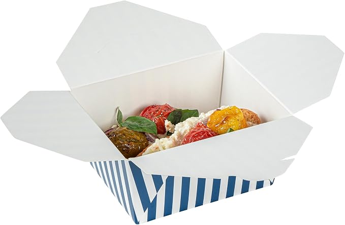 Restaurantware 30 oz Blue And White Stripe 1 Bio Box Container, 50 Ct - Image 10