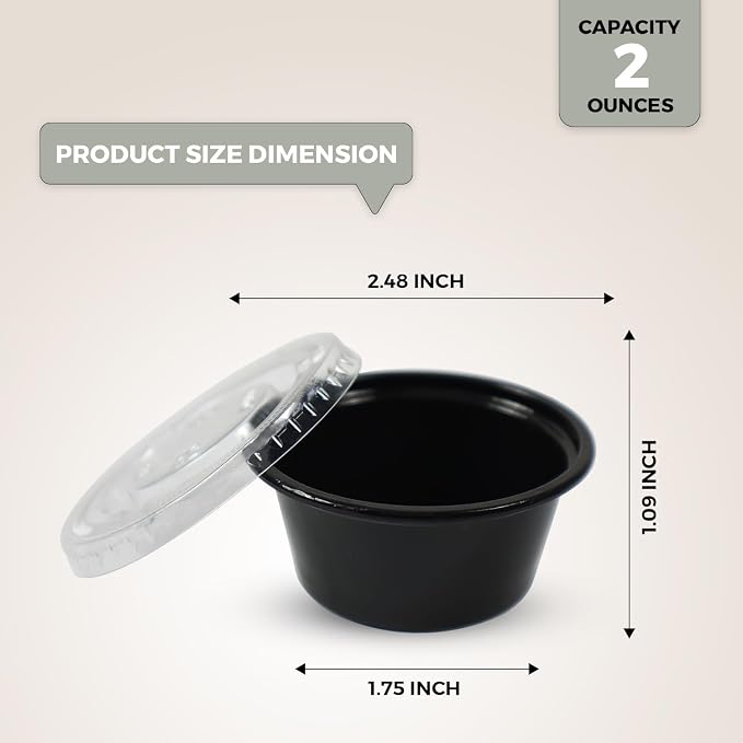 Klex 2 Oz Disposable Plastic Portion Cups with Lids for Sauce, Condiment, Souffle and Jello, Microwave & Freezer Safe, Black/Clear, 59ML, 2000 Sets - Image 6