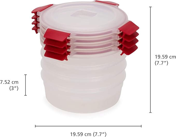 Joseph Joseph Nest Lock 8-piece Plastic BPA Free Round Food Storage Container Set with Lockable Airtight Leakproof Lids - Red - Image 5