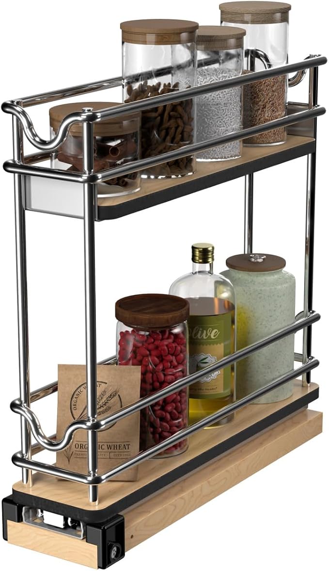 Rev-A-Shelf 3" Pullout Organizer for Cabinets, 2 Tier Narrow Upright Shelf, 5WU2-3N1-1 - Image 2