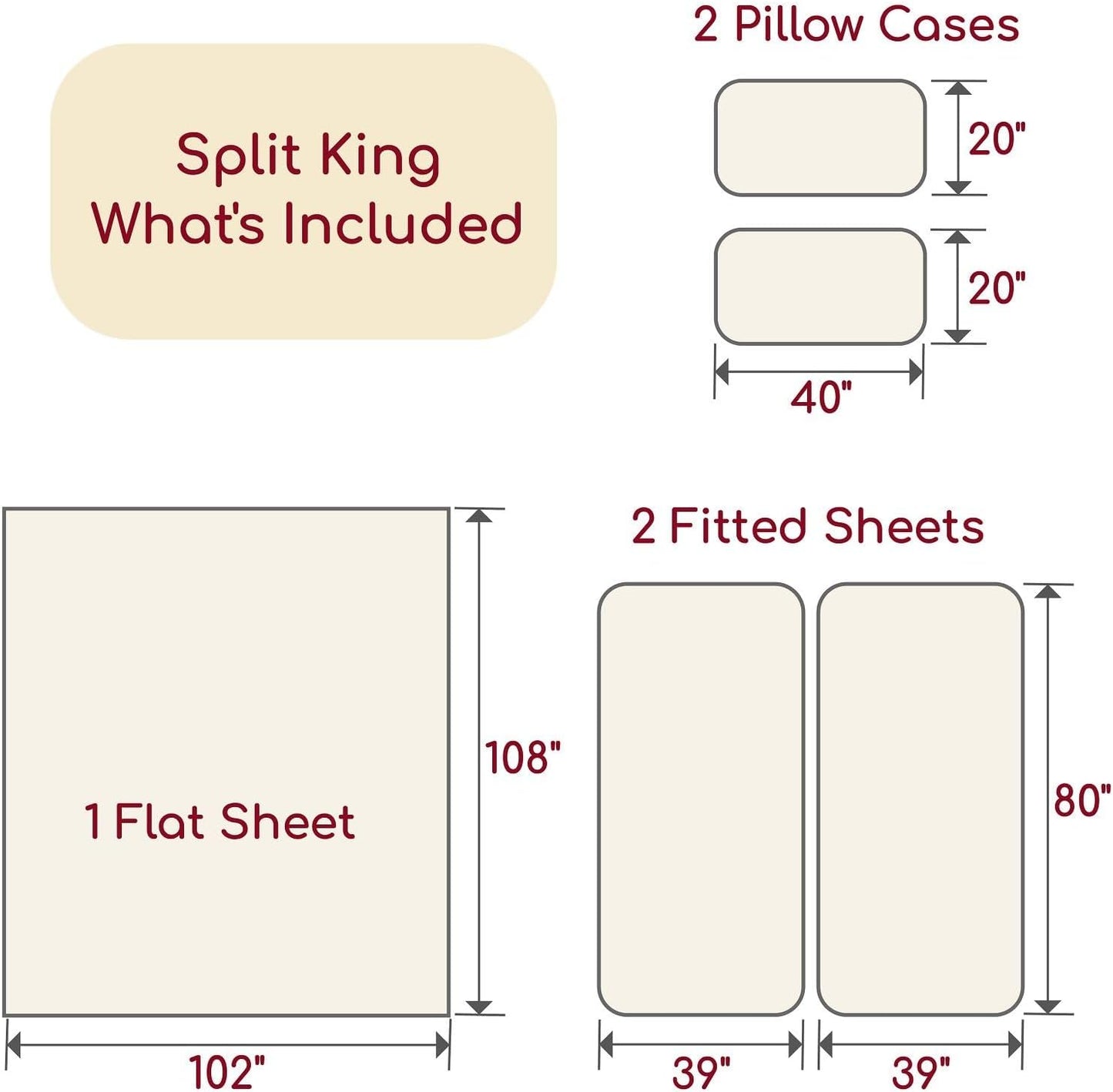 Mellanni Split King Sheets Set - 5 PC Iconic Collection Bedding - Hotel Luxury, Extra Soft, Cooling Bed Sheets - Wrinkle, Fade, Stain Resistant (Split King, White)