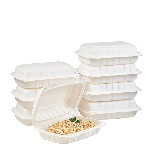 FULING 9X6 1-Compartment 50-Pack Plastic Clamshell Food To Go Box Containers Carryout For Sandwich Salad Heavy Duty Disposable Hinged With Secure Snap Lid by FULING