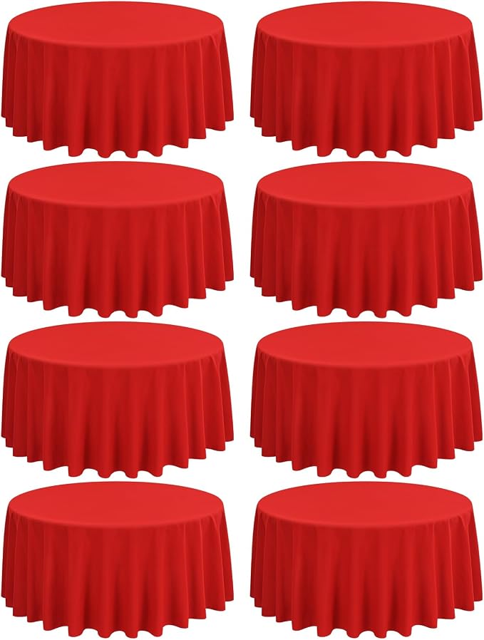 8 Pack Red Round Tablecloths, Diameter of 90 inch by FXKS