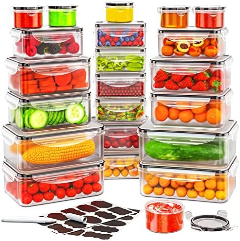 44 PCS Airtight Food Storage Container with Lid (22 Lids & 22 Containers) | Leakproof Plastic Kitchen Organization Set Reusable Microwave/Freezer/Dishwasher Safe Meal Prep Container with Label & Pen by JSCARES