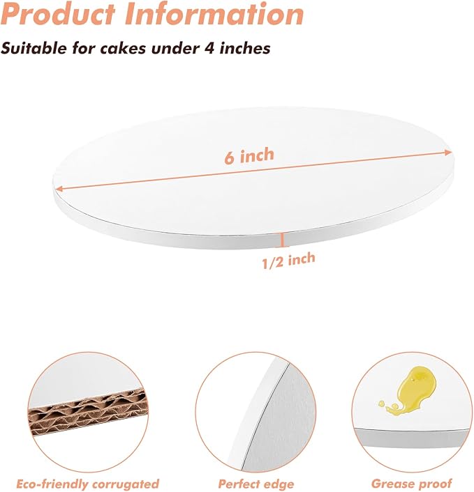 10 Pack Cake Drum Boards 6 Inch Mini Round Cake Drum White 1/2” Thick Cake Drums Corrugated Cardboard Cake Board Base for Multi-Layer Cakes Sturdy Cake Decorating Supplies - Image 4