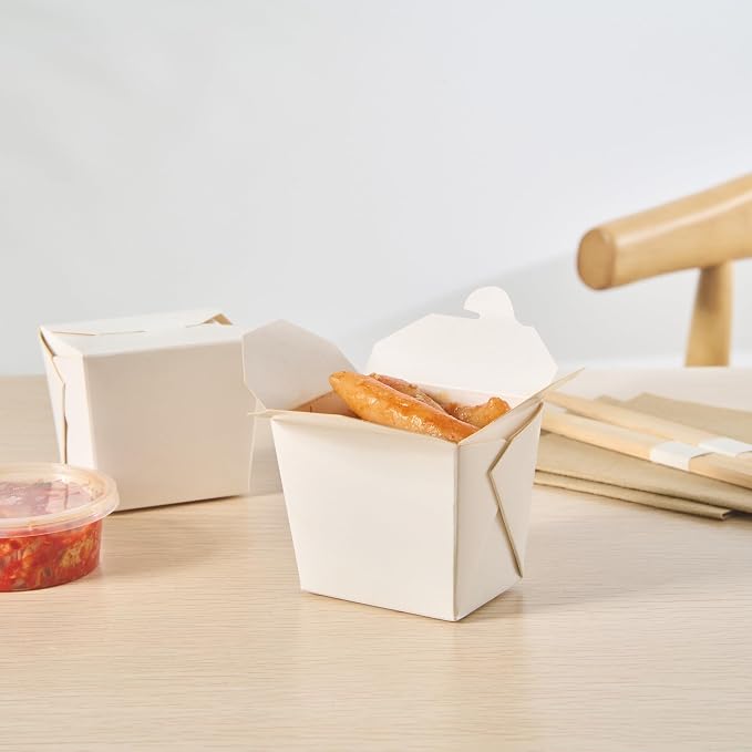 Restaurantware Chinese Take Out Boxes 200 Pack of 8 oz Grease-resistant Party Take Out Food Containers Disposable Stackable Asian Square White Paper To Go Boxes For Restaurants - Image 3