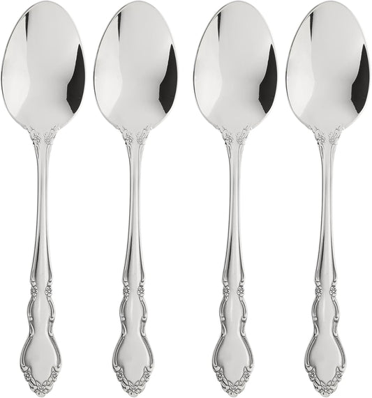Oneida Dover Fine Flatware Teaspoons, Set of 4 , 18/10 Stainless Steel, Silverware Set, Dishwasher Safe