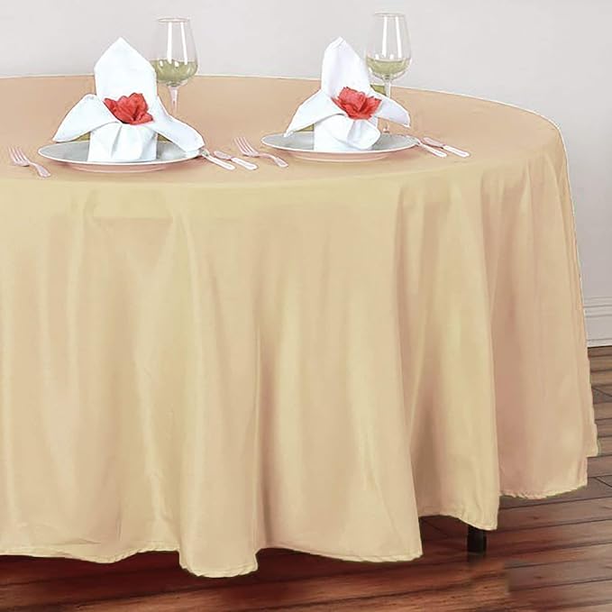 Balsa Circle 10 pcs 108 inch Beige Round Washable Polyester Easy-Care Tablecloth for Indoor and Outdoor Bridal Shower Wedding Table Buffet Table Parties Events Kitchen Dining - Image 4