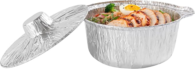 Foil Lux 60 Ounce Pans And Lids, 100 Disposable Pots With Lids - Oven-Ready, Stove Compatible, Aluminum Foil Baking Pans, Freezable, For Outdoor Camping, Vacation, Picnic, And More - Restaurantware - Image 9
