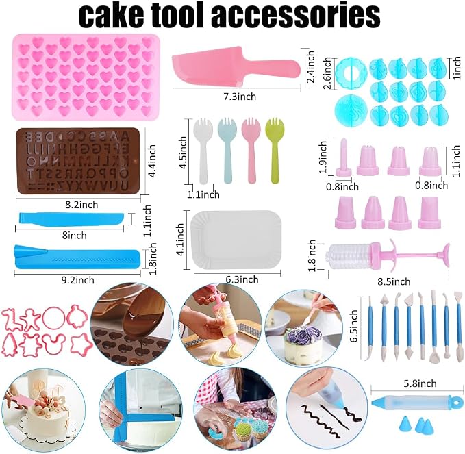 Cake Decorating Kit, 672 Pcs Cake Decorating Supplies Stand With Cake Carrier Holder Springform Pan Sets 3-Layer Toolbox Organizer Icing Piping Nozzles Cake Rotating Turntabl Baking Supplies Set Tools - Image 7