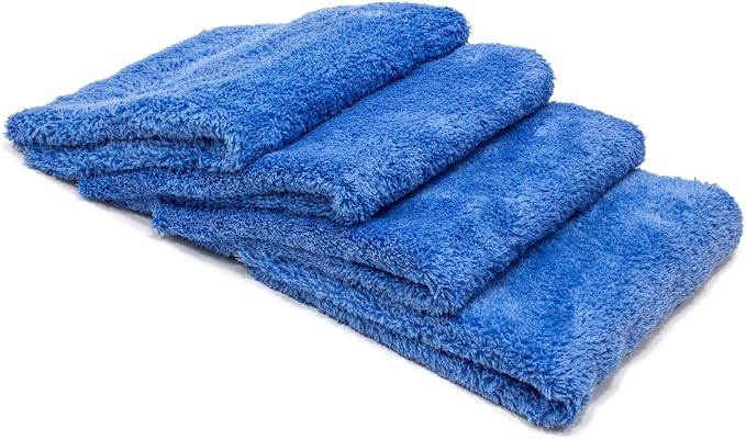 Autofiber Korean Plush Premium Edgeless Microfiber Detailing Towels - Pack of 4, Blue (16 inch x 16 inch) by Autofiber