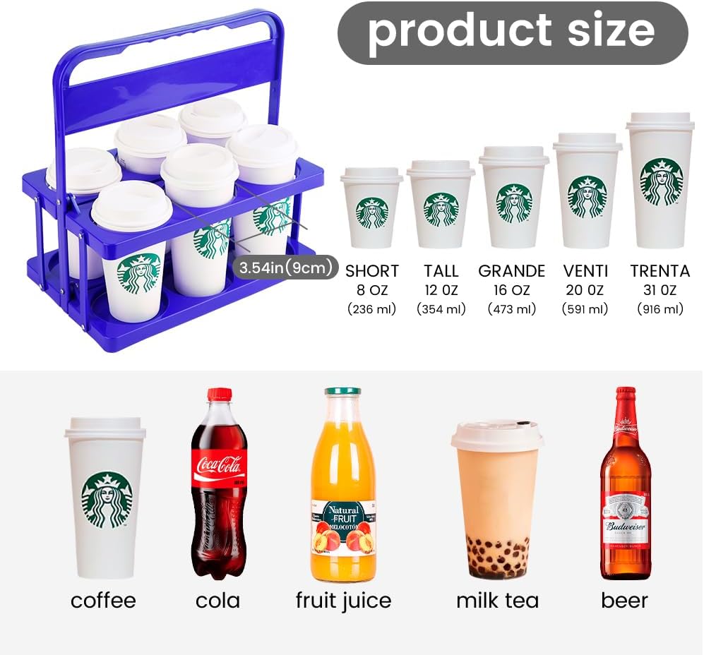 Reusable Drink Carrier with Handle for Doordash, Eats, Grubhub, Portable Cup/Coffee Holder Accessories for Delivery, Foldable Drinks Caddy with Tray, Car Durable Plastic Festive Bottle, Vacation