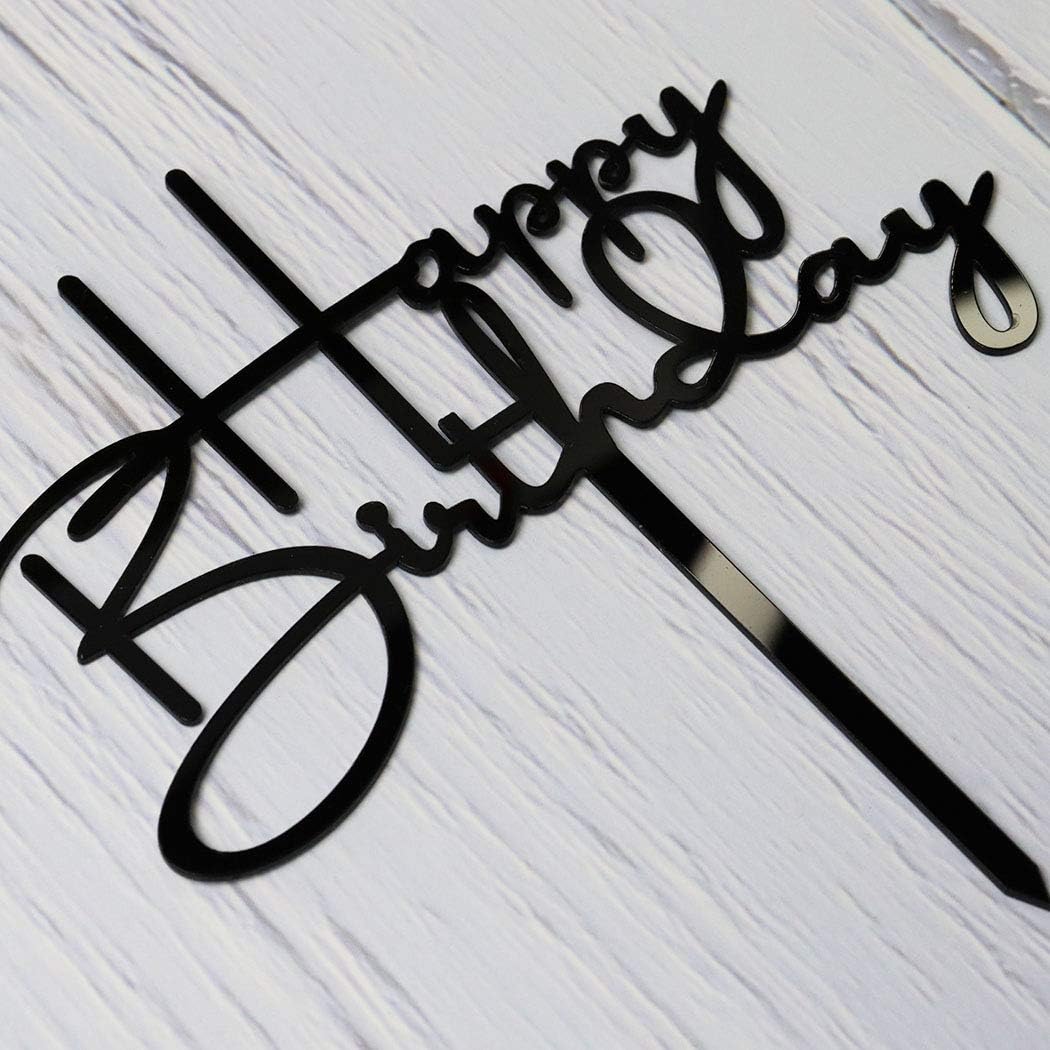 Happy Birthday Cake Topper for Birthday Party Decorations, Black Acrylic