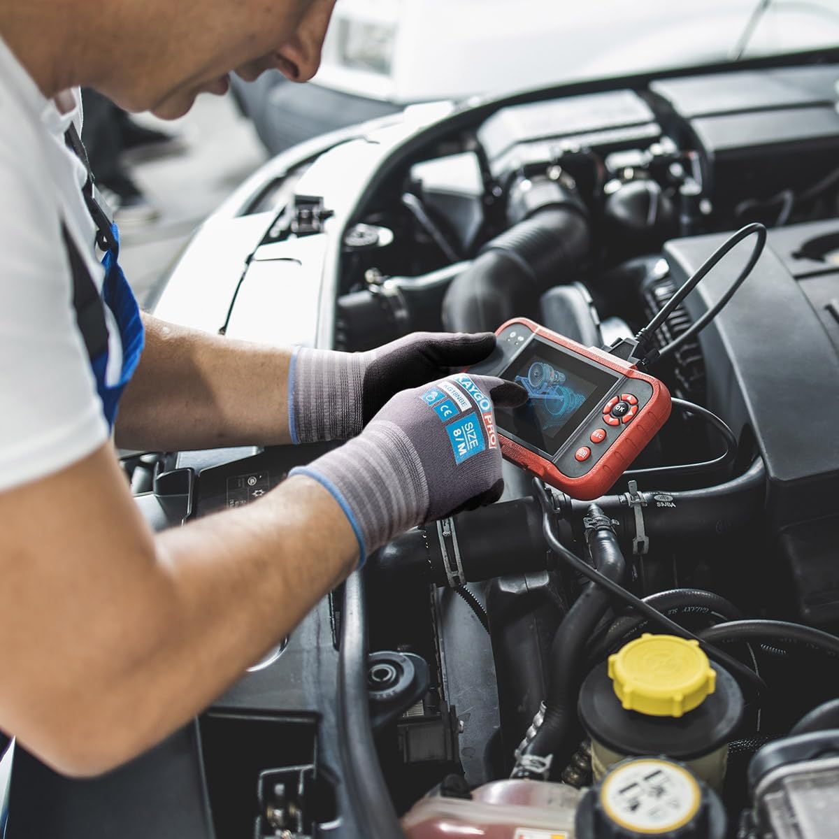 KAYGO Safety Work Gloves MicroFoam Nitrile Coated, 3 Pairs KG18NB,Seamless Knit Nylon Glove with full fingers Touchscreen, Ideal for Automotive,Warehouse,Construction (Gray,Medium)