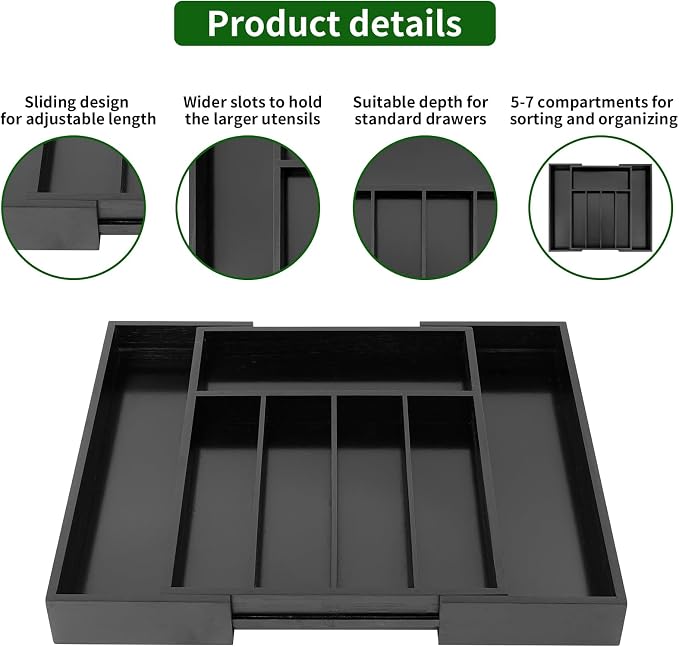 VaeFae Bamboo Drawer Organizer, Medium, Black - Image 4
