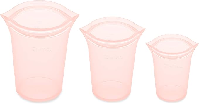 Zip Top Reusable Food Storage Bags | 3 Cup Set [Peach] | Silicone Meal Prep Container | Microwave, Dishwasher and Freezer Safe | Made in the USA - Image 2