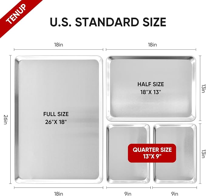 TENUP 12 Pack Aluminum Half Sheet Pan, 18" x 13" Heavy Duty Commercial Baking Tray Reinforced Rim, Warp-Resistant Rust-Free - Image 7