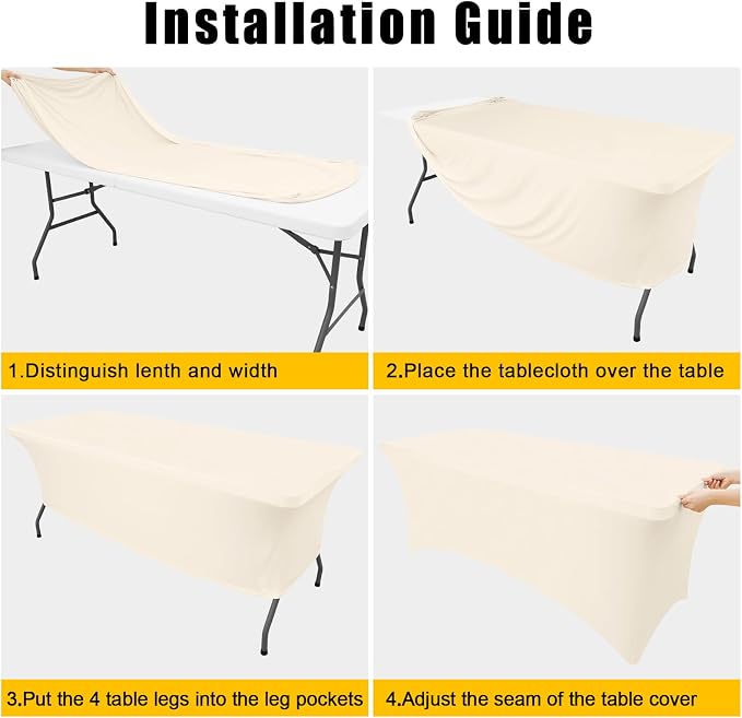 Smiry 2 Pack Spandex Table Cloth 6FT, Elastic Fitted Beige Tablecloth - Image 5