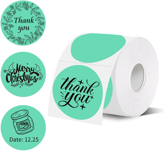 starboling Thermal Labels,2 Inch Cyan Round Thermal Printer Stickers,Self-Adhesive Round Direct Thermal Labels,Thermal Stickers for DIY Logo Design,Name Tag (500/Roll）