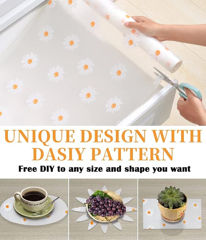 Daisy Shelf Liner for Kitchen Cabinets Non-Adhesive Drawer Liner Non-Slip Refrigerator Liner Waterproof Fridge Pad Cupboard Mat Easy Placemats, Ideal for Wire Pantry Bathroom, 12"*393.7" - Image 3