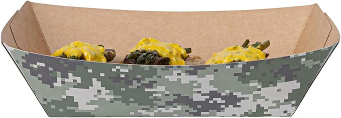 Restaurantware-Bio Tek 2 Pound Food Trays, 50 Disposable Paper Food Trays - Heavy-Duty, Greaseproof, Camouflage Paper Boats, For Snacks, Appetizers, Or Treats, Use At Parties Or Carnivals - Image 11