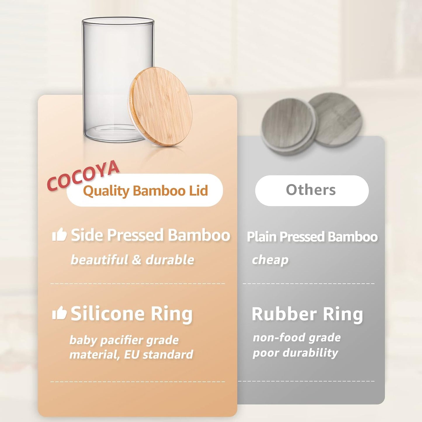 32 FL Oz Glass Jars with Bamboo Lid Set, 4Pack UPGRADE Thick Glass Pantry Storage Canisters Kitchen Clear Food Containers, for Dry Foods Nut Meal Prep Coffee Bean Candy Sugar Cookie Cereal