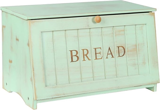HOMEKOKO Large Wood Bread Box for Kitchen Counter, Retro Design Single Layer Bamboo Large Capacity Food Storage Bin (Mint Green)
