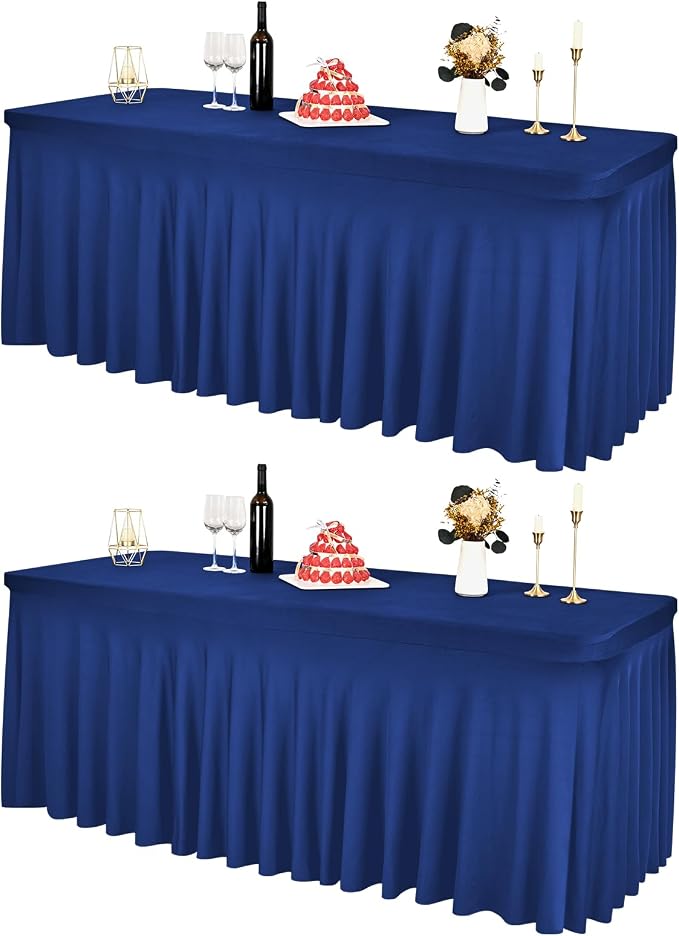2 Packs Navy Blue Spandex Table Clothes for 6 Ft Tables by REWOMC