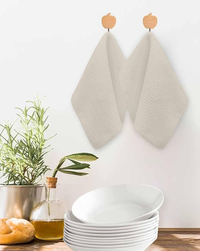 Ivory White Dish Towels Set,Waffle Weave Kitchen Towels Microfiber Towels Cleaning, Solid Color Pure Contemporary Minimalist Aesthetics Decor Soft Absorbent Dish Drying Towels Hand Towels 2-Pc 12x12In - Image 2