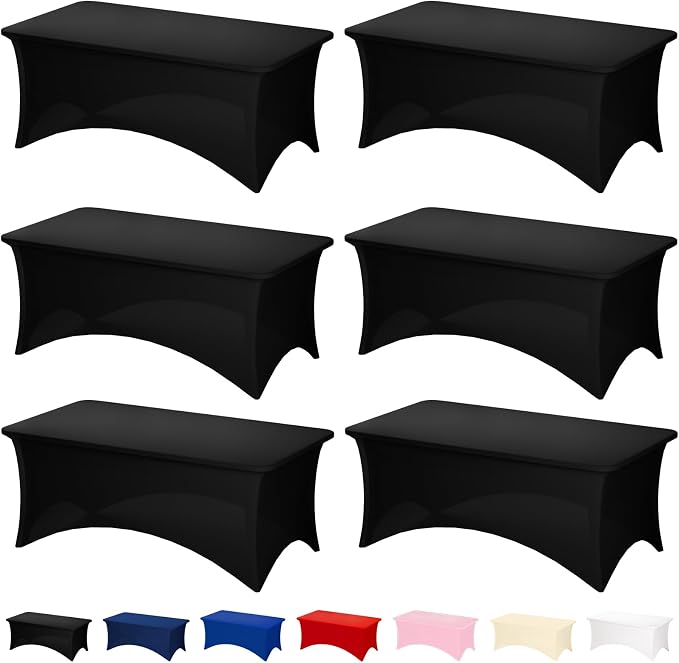 Fixwal 6 Pack Black Spandex Tablecloth 8 Foot Fitted Table Cover by Fixwal