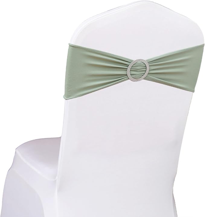 Sage Green Chair Sashes 100 Pack Spandex Chair Bands with Buckles for Wedding Party Birthday Bridal Shower Engagement Anniversary Outdoor Events Decorations by SINSSOWL