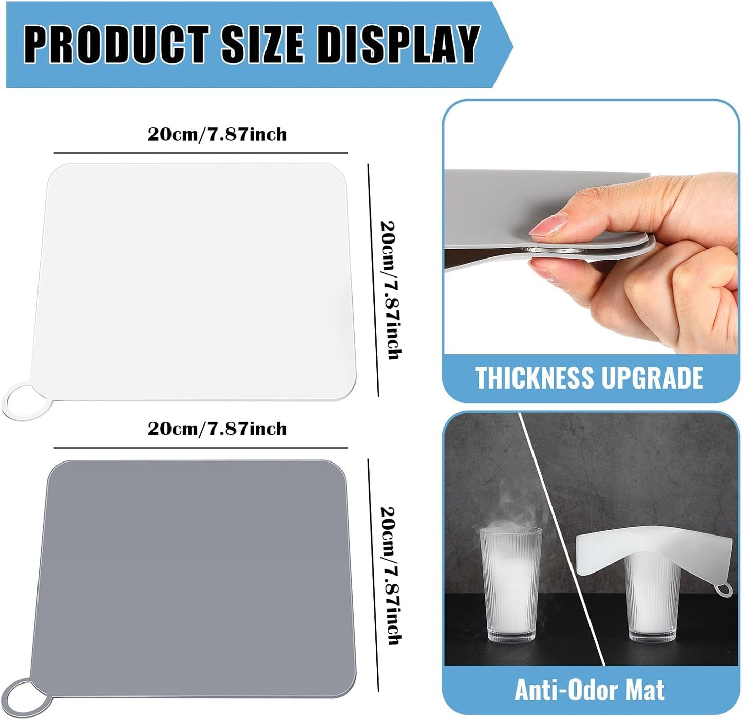 Yinkin 6 Pcs Drain Covers to Keep Bugs Out Silicone Shower Floor Tub Stoppers Bathtub Drain Stoppers Sewer Anti-Odor Mats Deodorizing Plugs for Bathroom(7.87 x 7.87 Inch,Square,Grey and White)