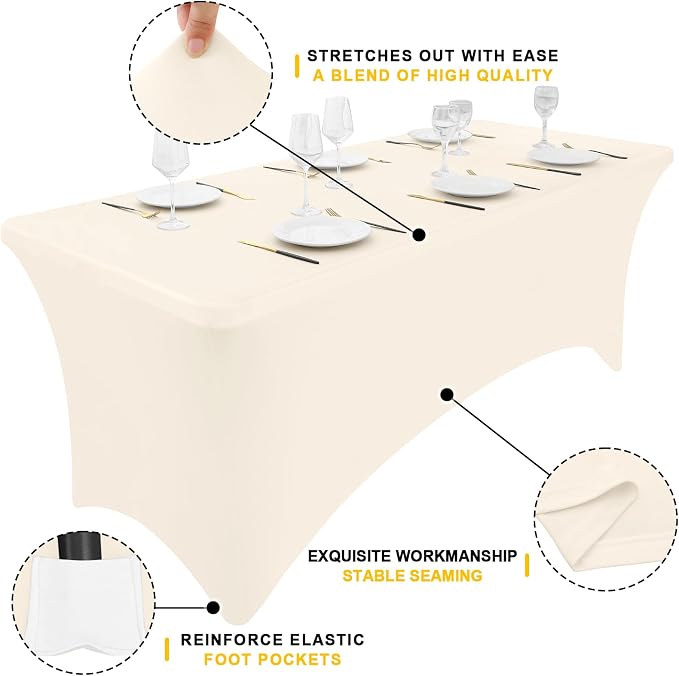 Smiry 2 Pack Spandex Table Cloth 6FT, Elastic Fitted Beige Tablecloth - Image 2