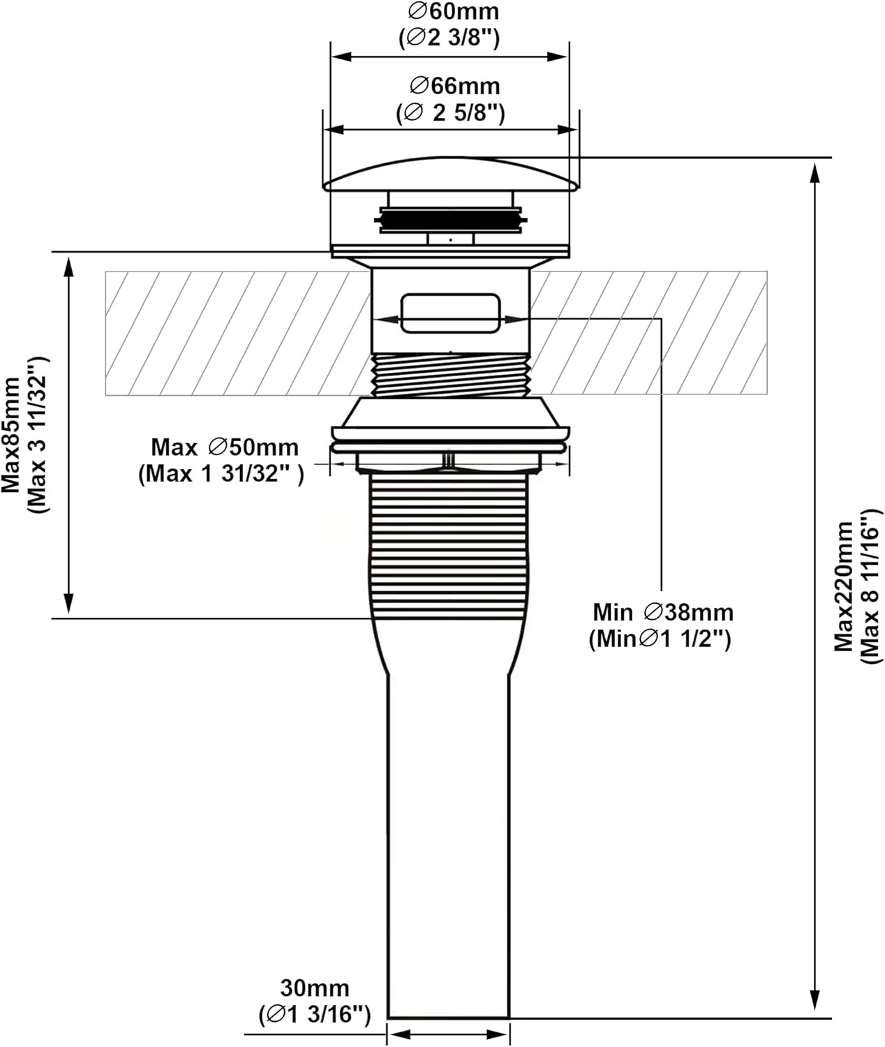 Pop up Sink Drain Stopper with Overflow Chrome for Bathroom Vessel Vanity Sink Art Basin, Big Cap Sink Drain with Overflow, Metal Pop-up Drain Strainer with Detachable Basket Stopper
